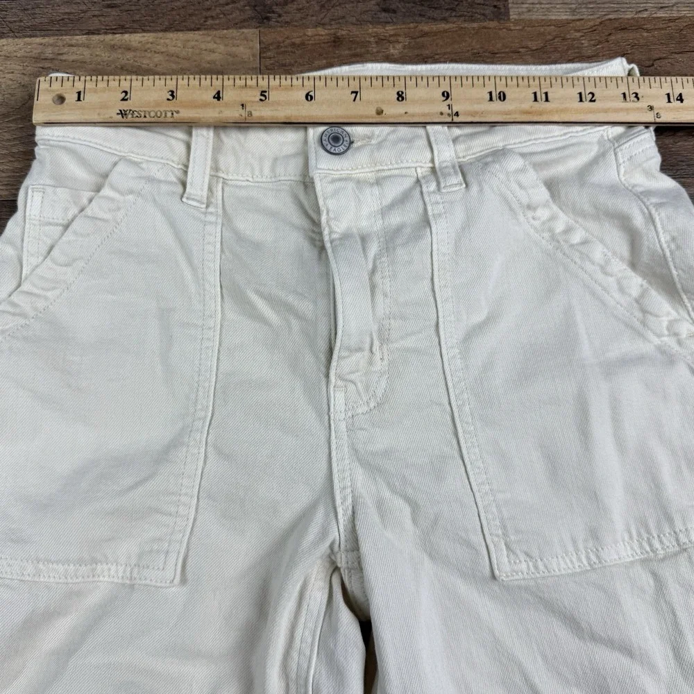 American Eagle Pants Womens 2 White Cargo Baggy Wide Leg Carpenter‎ Pale Yellow